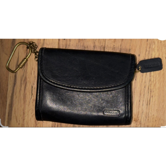 Rare Vintage Coach Quiet Luxury Rich Black Leather Purse Wallet Brass Keyring - Picture 10 of 13